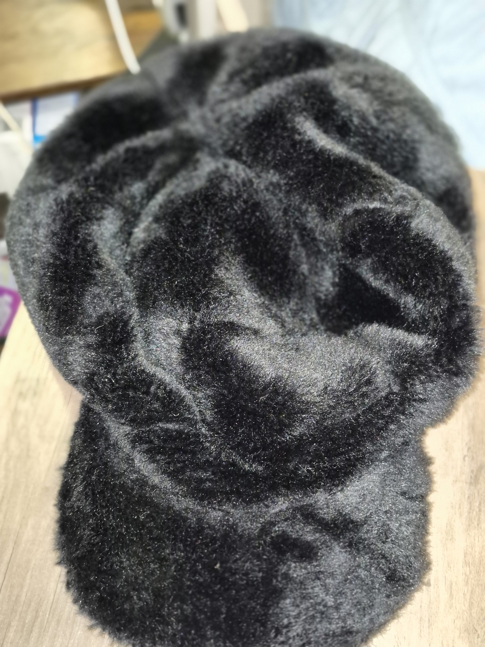 Plush Black Faux Fur Newsboy Cap